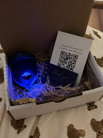 البكج الازرق خاتم القلب الوردي مطليه فضه عيار 925