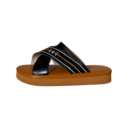 صندل رجالي بدون اصبع اسود دعسة بني