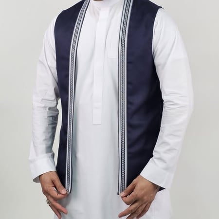 سديري رجالي كحـلي بشريط أبيض