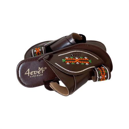 صندل ولادي دعسة خفيفة - بني غامق مطرز ألوان