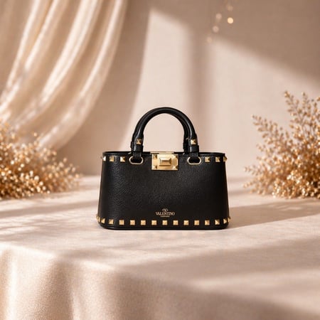 ✨ شنطة فالنتينو الفاخرة – أسود بتفاصيل ذهبية 🖤💎👜