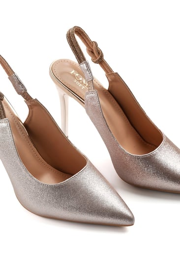 حذاء كلاسيكي سهرة أنيق بمقدمة مدببة و كعب عالِ و إبزيم مطاطي مزين بأحجار لامعة