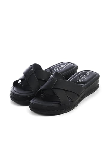 حذاء صيفي طبي أنيق بمقدمة بشكل فيونكة كبيرة متقاطعة بدون لمعة