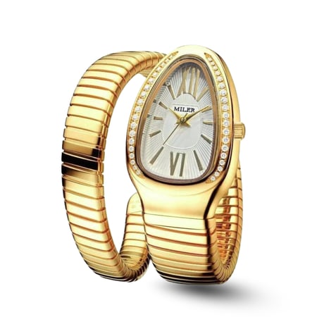 ساعة نسائية لفة ثعبان ذهبي مينا ابيض M10066
