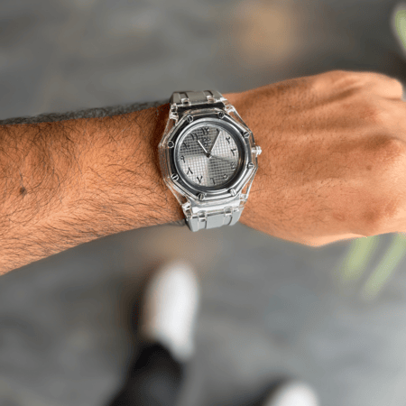 ساعة شفافة ارقام عربية رصاصي db-340