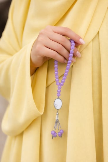 سبحه حجر عقيق ابو مراية العدد 33 خرزه اللون  موف فاتح