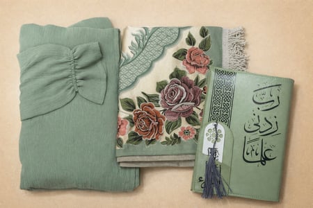 طقم ( شرشف مرد سي واي الطول من الكتف 160 cm + مصحف جلد + سجاده ) اللون اخضر