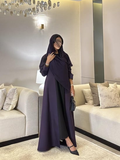 عباية بليزر كتان بنفسجي مع كلفة على الكتف القصة نص كلوش   رقمها