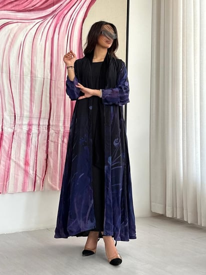 عباية دبل فيس اسود وبنفسجي