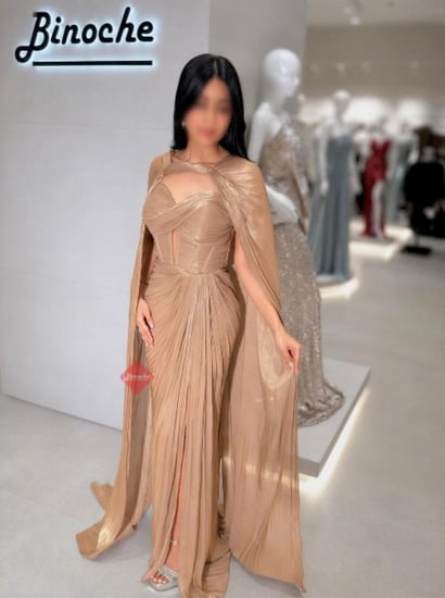 فستان سهرة شيفون راقي مع وشاح و كورسيه