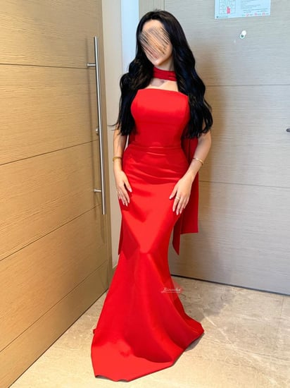 فستان سهرة تب طويل ستايل مميز مع شال