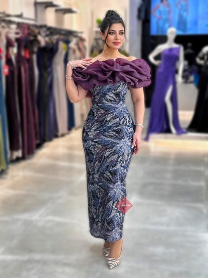 فستان سهرة ترتر فخم ستايل اوف شولدر اورجنزا