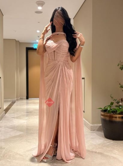 فستان سهرة شيفون راقي مع وشاح و كورسيه
