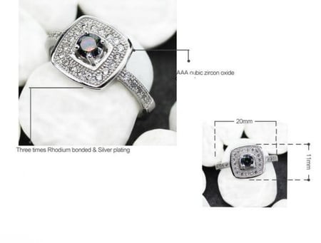 خاتم نسائي مطلي بالفضة ومزين بالزركون مقاس 7.25 أمريكي