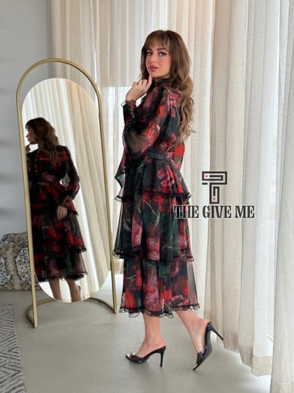 فستان ميدي بخامه مورد وبطانه منفصله مورده راقي