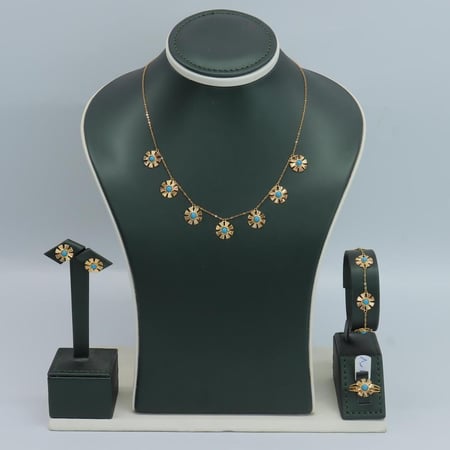 اجمل طقم ذهب عيار 21 بتصميم رموش فيروزي وزن 8.1 جرام