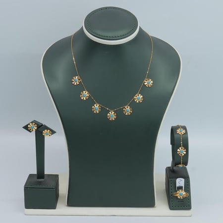 طقم ذهب عيار 21 بتصميم رموش فيروزي وزن 8.1 جرام