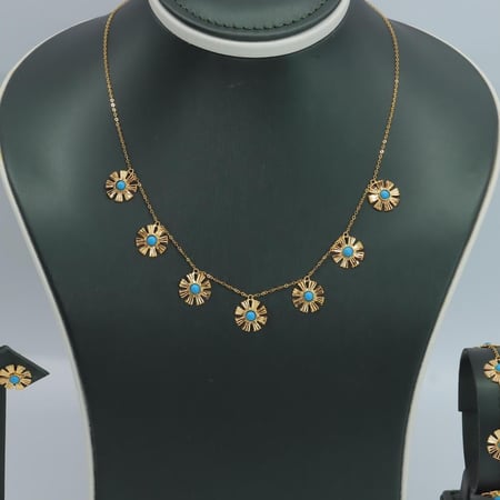 افخم طقم ذهب عيار 21 بتصميم رموش فيروزي وزن 8.1 جرام