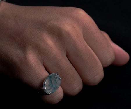 خاتم فضة شنكارحجر عقيق أخضر مخطط عيار 925 أسترليني