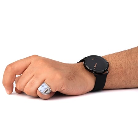 خاتم فضة عقيق مشجر مربع عيار 925 أسترليني