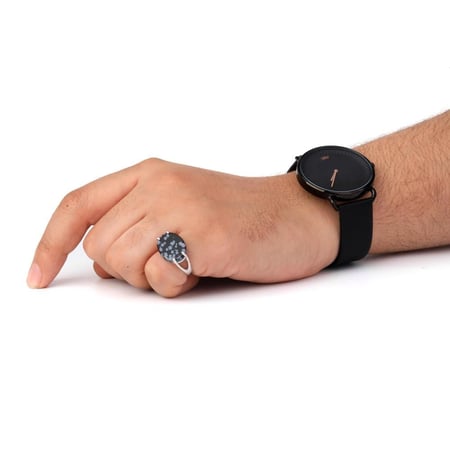 خاتم فضة شنكار حجر أسود منقط رصاصي عيار 925 أسترليني