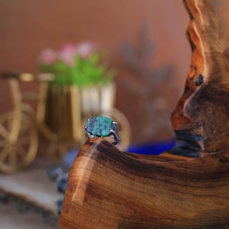 خاتم فضة شنكار حجر كريم أخضر خريطة عيار925 استرليني