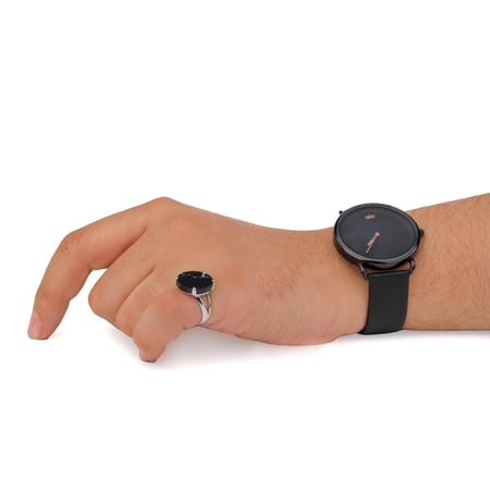 خاتم فضة شنكار حجر  عقيق اسود معرق دائري عيار 925 أسترليني