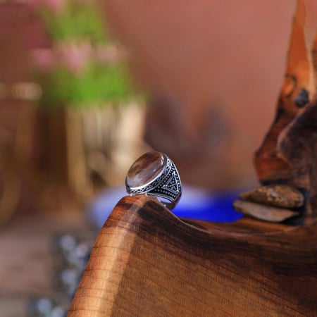 خاتم فضة عقيق مزهر عيار 925 أسترليني