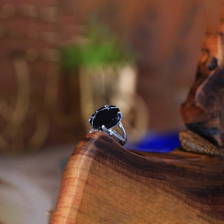 خاتم فضة شنكار حجر عقيق اسود معرق دائري عيار 925 أسترليني