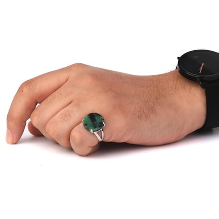 خاتم فضة شنكار حجر اخضر دائري عيار 925 أسترليني
