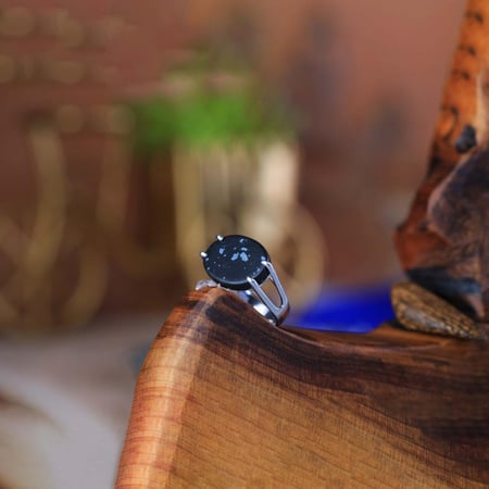 خاتم فضة شنكار حجر أسود منقط رصاصي خفيف عيار 925 أسترليني