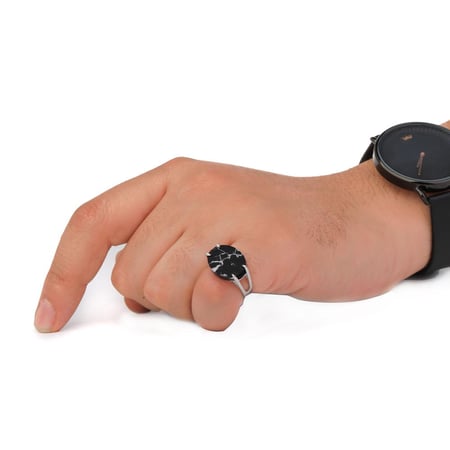 خاتم فضة شنكار أسود معرق عيار 925 أسترليني