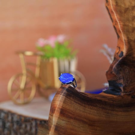 خاتم فضة شنكار حجر ازرق معرق خفيف عيار 925 أسترليني