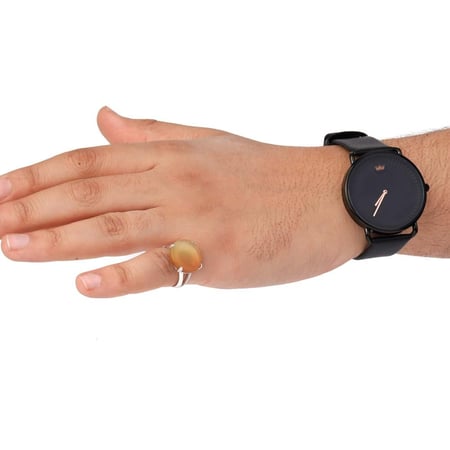 خاتم فضة شنكار حجر عقيق عسلي دائري عيار 925 أسترليني