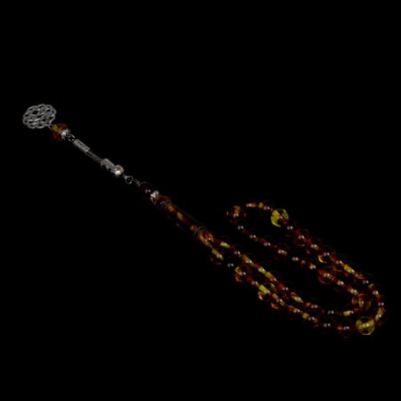 سبحه بكلايت عسلي شفاف 45 خرزة طربزون راديوم