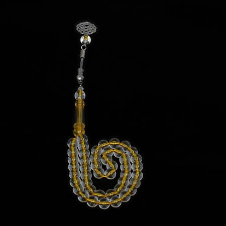 سبحه بكلايت شفاف خيط اصفر 45 خرزة طربزون راديوم