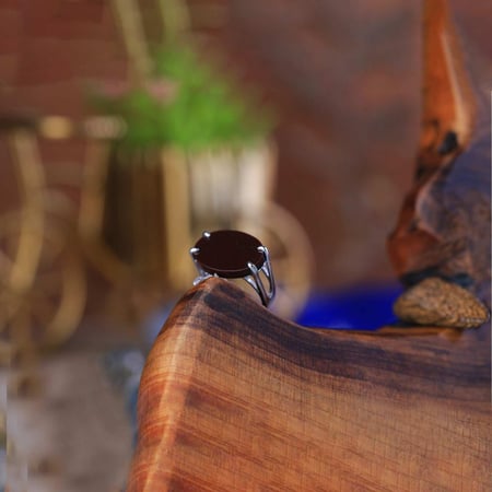 خاتم فضة شنكار حجر بني كبدي عيار 925 أسترليني