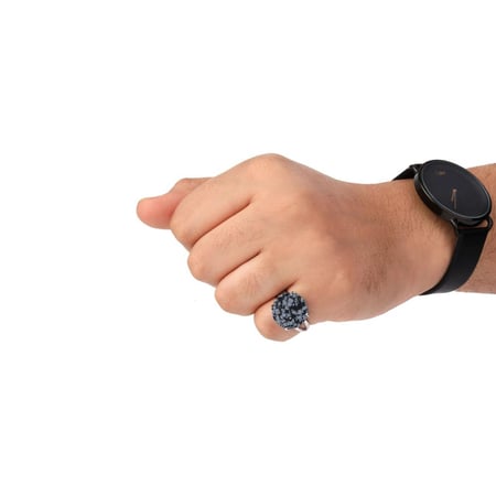 خاتم فضة شنكار حجر عقيق اسود رصاصي دائري عيار 925 أسترليني