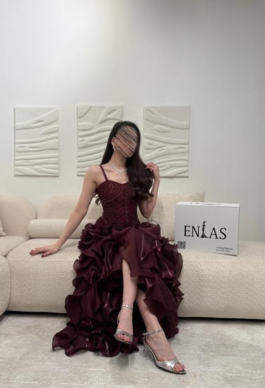 فستان سهرة شك يدوي مع كرنكل بشغل فاخر