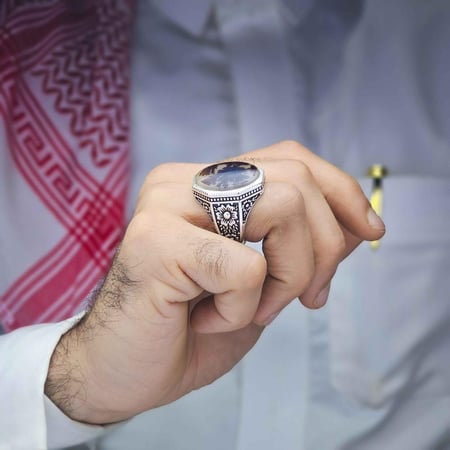 خاتم فضة عيار 950 عقيق يماني شجراني