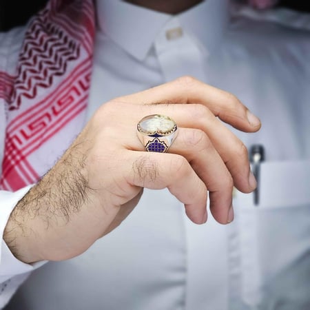 خاتم فضة عقيق يماني طحلبي
