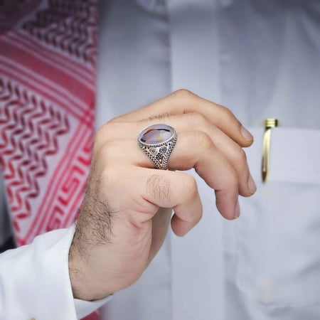 خاتم فضة عقيق يماني مزهر