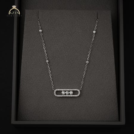 عقد ناعم حجم وسط 3 كرستالات متحركة  | فضة عيار 925