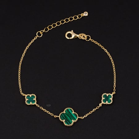 اسوارة ناعمة 3 وردات اخضر مقلم | فضة عيار 925