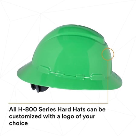 قبعة صلبة كاملة الحواف من 3M H-804R-UV، خضراء، تعليق بأربع نقاط، مع Uvicator