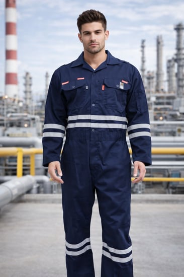 بدلة عمل مقاومة للهب والقوس الكهربائي من SARENA FR Safe Express – تصنيف CAT 2، قدرة حماية ATPV 8.7 كال