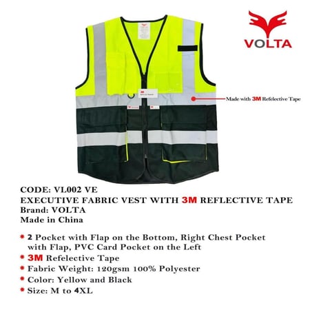 سترة أمان تنفيذية عاكسة VOLTA VL002 VE بشريط عاكس 3M™ – لون أصفر عالي الوضوح