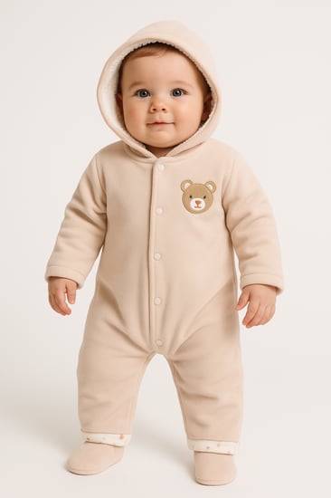 طقم شتوي فرو مبطن بقبعة – تصميم دب