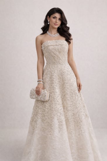 فستان سهرة فاخر بتطريز ناعم وتصميم أميري أنيق