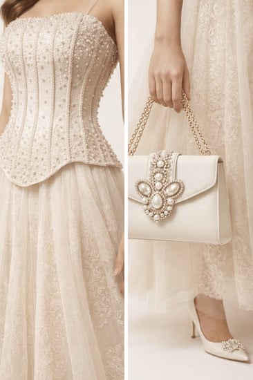 فستان سهرة فاخر بطبقات تول وقصة كورسيه أنثوية